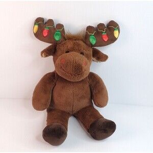 Build A Bear Dark Brown Moose With Christmas Light Up Antlers 16" Plush